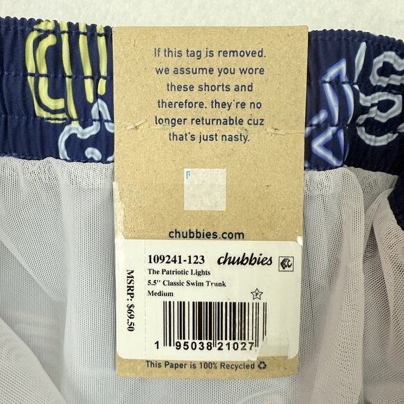 Chubbies Patriotic Lights Swim Trunks Men’s Medium 5.5” USA BBQ Beer NWT - Picture 9 of 11